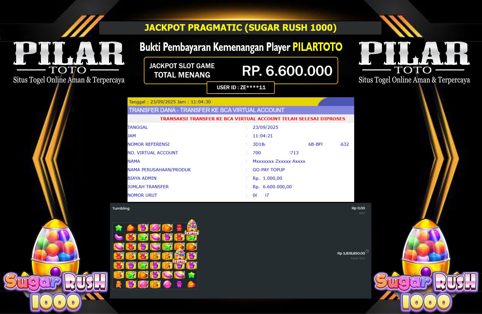 PILARTOTO JACKPOT PRAGMATIC (SUGAR RUSH 1000) Rp.6.600.000,- LUNAS