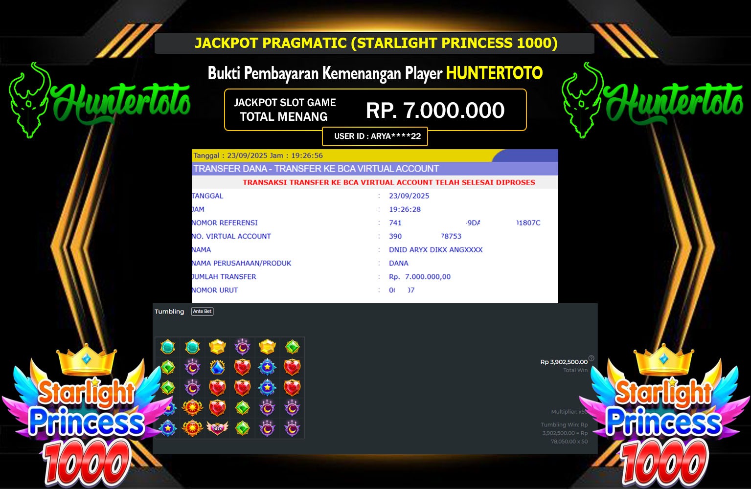 HUNTERTOTO JACKPOT PRAGMATIC (STARLIGHT PRINCESS 1000) Rp.7.000.000,- LUNAS