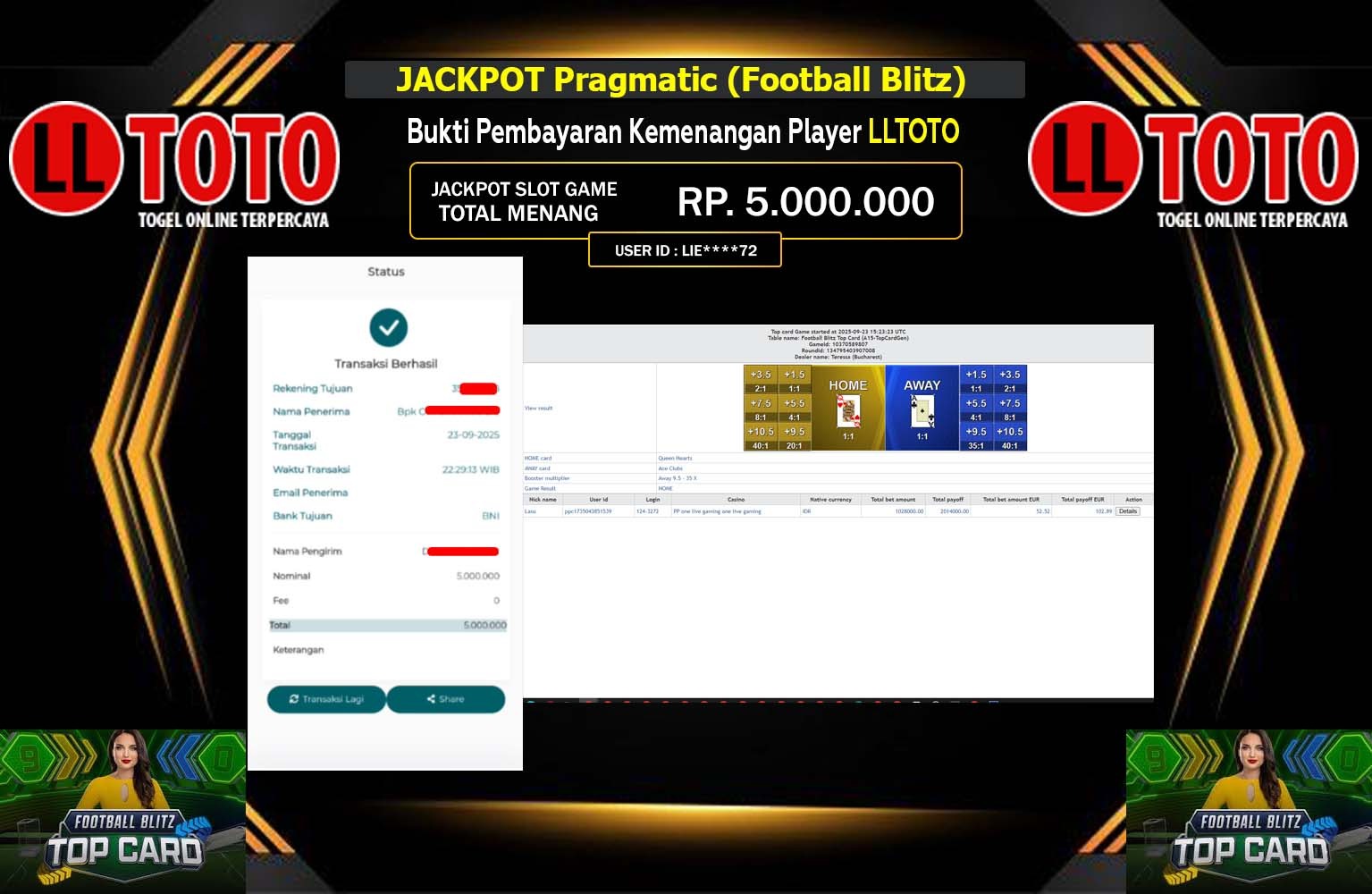 LLTOTO JACKPOT PRAGMATIC (FOOTBAL BLITZ) Rp.5.000.0000,- LUNAS