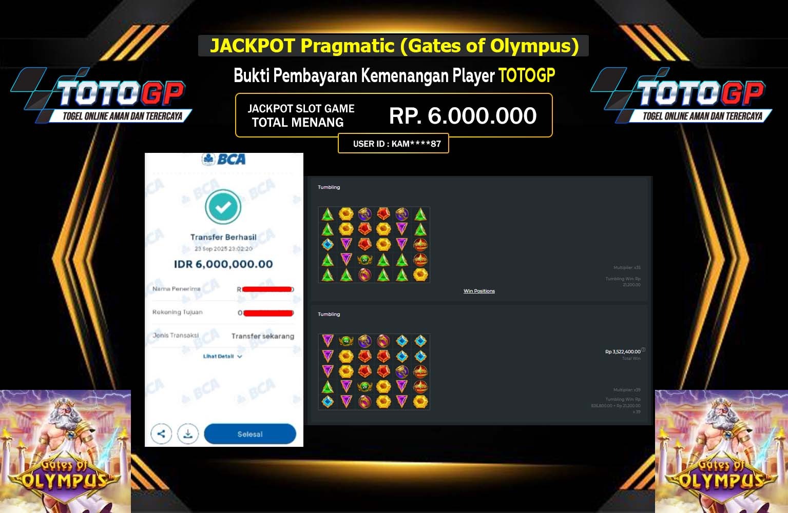 TOTOGP JACKPOT PRAGMATIC (GATES OF OLYMPUS) Rp.6.000.000,- LUNAS