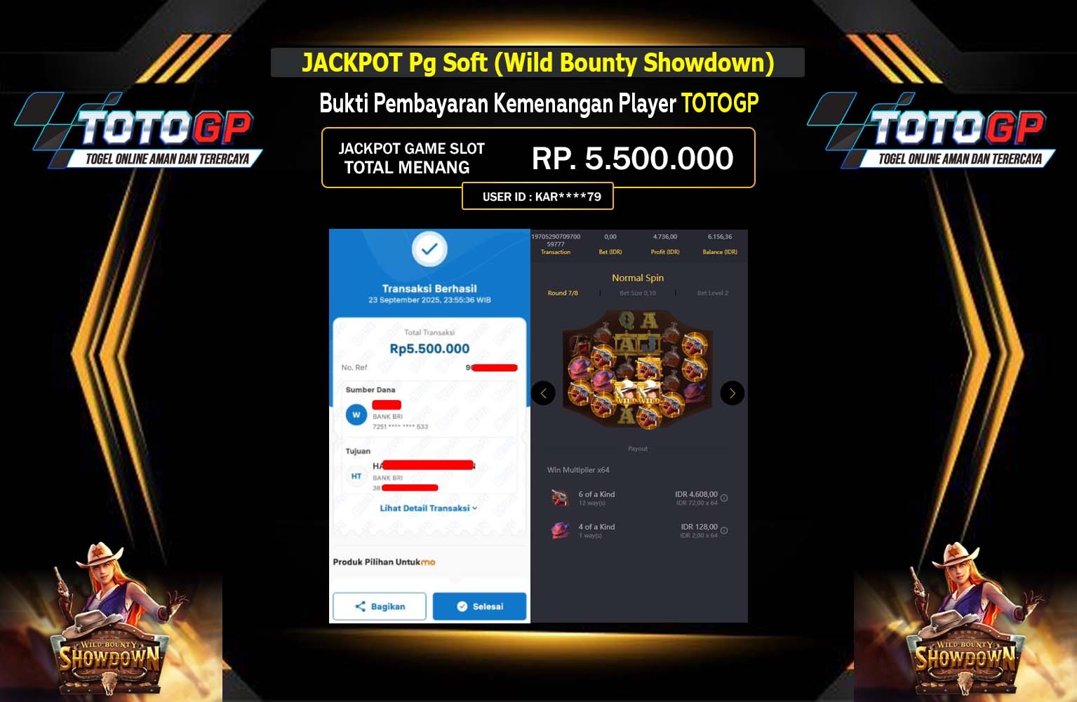 TOTOGP JACKPOT PG SOFT (WILD BOUNTY SHOWDOWN) Rp.5.500.000,- LUNAS