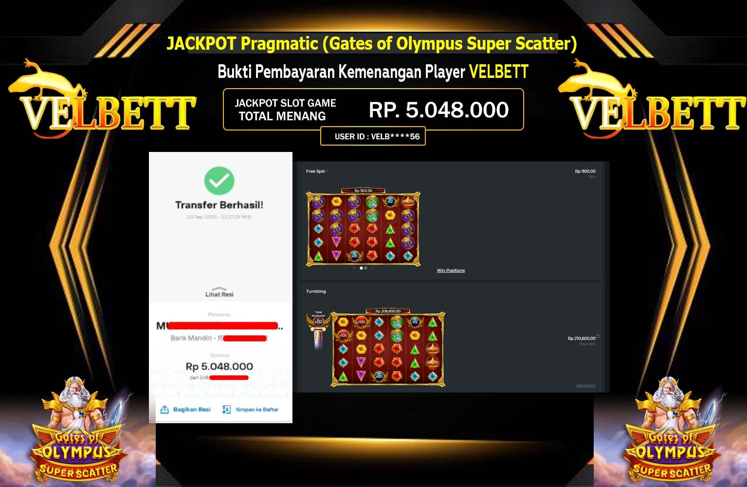 VELBETT JACKPOT PRAGMATIC (GATES OF OLYMPUS SUPER SCATTER) Rp.5.048.000,- LUNAS