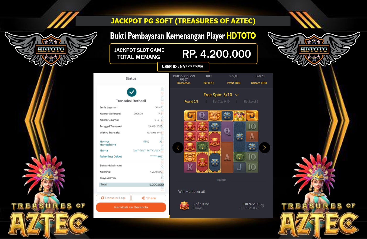 HDTOTO JACKPOT PG SOFT (TREASURES OF AZTEC) Rp.4.200.000,- LUNAS