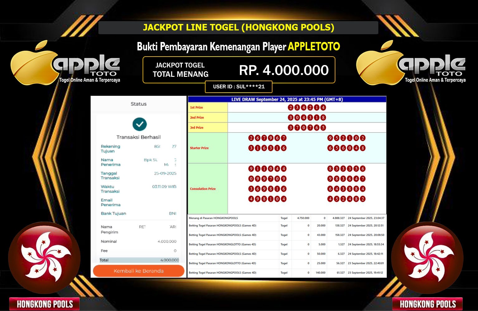 APPLETOTO JACKPOT LINE TOGEL (HONGKONG POOLS) Rp.4.000.000,- LUNAS