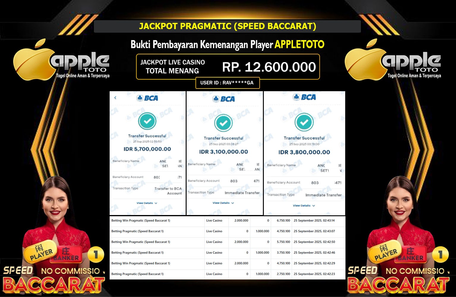 APPLETOTO JACKPOT PRAGMATIC (SPEED BACCARAT) Rp.12.600.000,- LUNAS