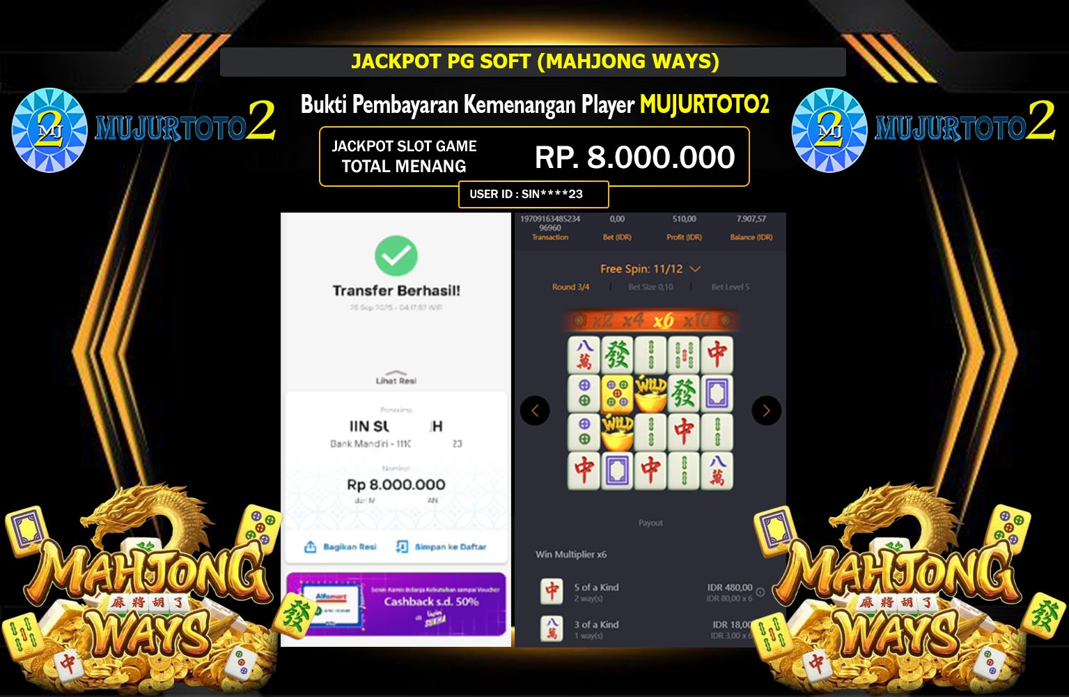 MUJURTOTO2 JACKPOT PG SOFT (MAHJONG WAYS) Rp.8.000.000,- LUNAS