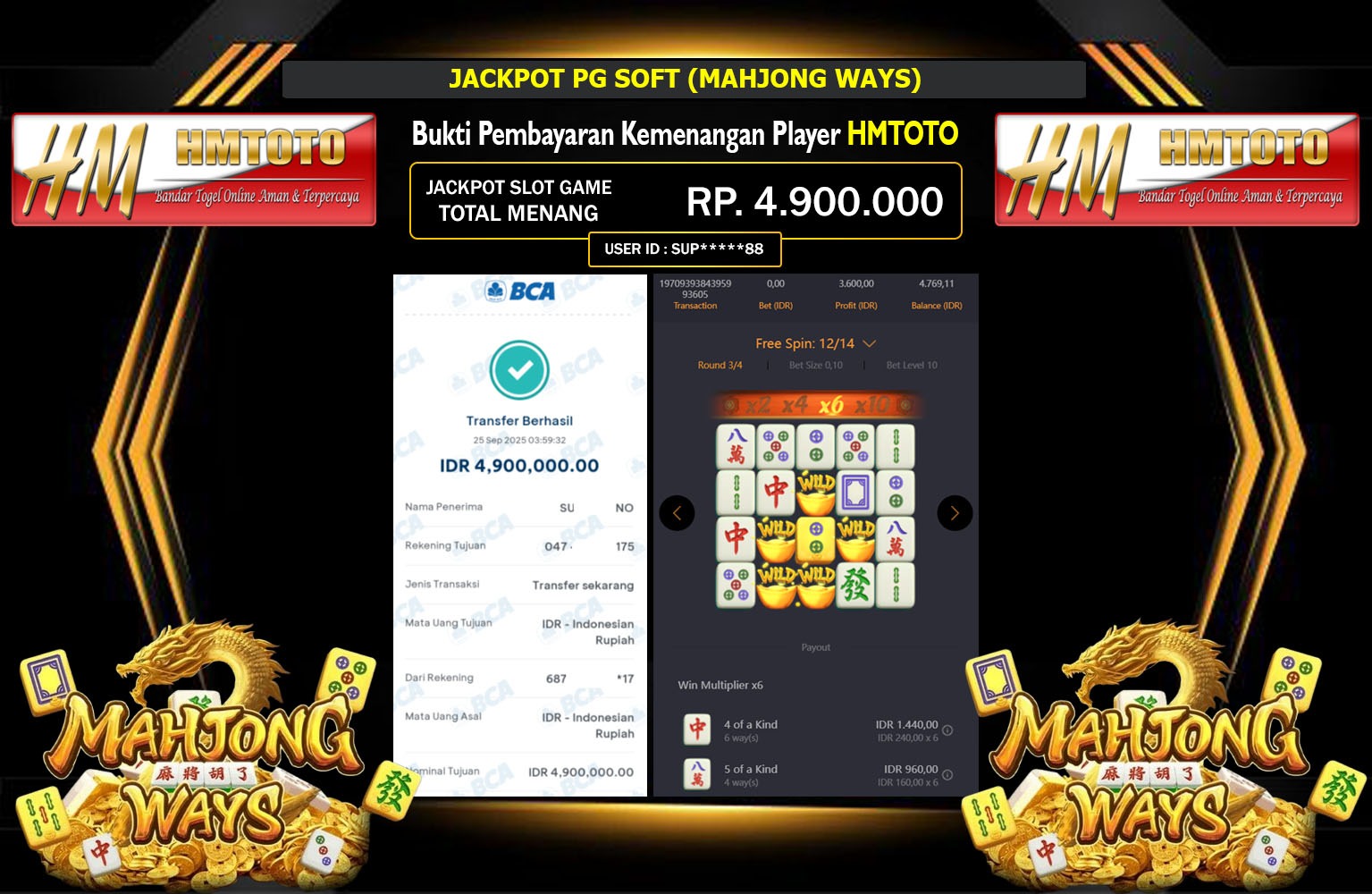 HMTOTO JACKPOT PG SOFT (MAHJONG WAYS) Rp.4.900.000,- LUNAS