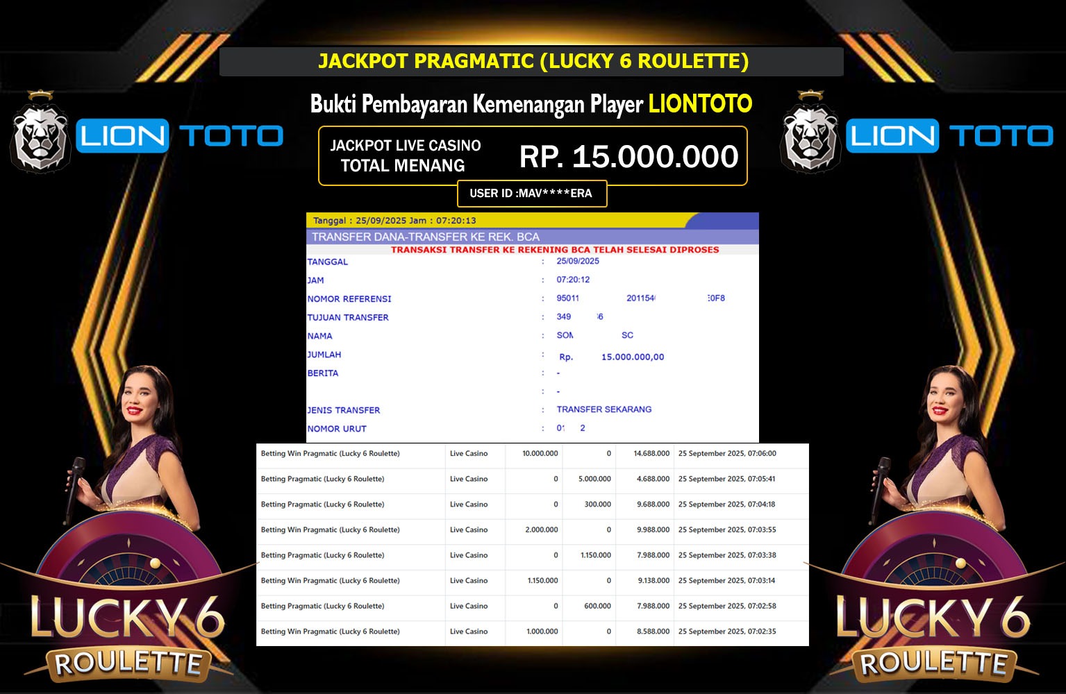 LIONTOTO JACKPOT PRAGMATIC (LUCKY 6 ROULETTE) Rp.15.000.000,- LUNAS
