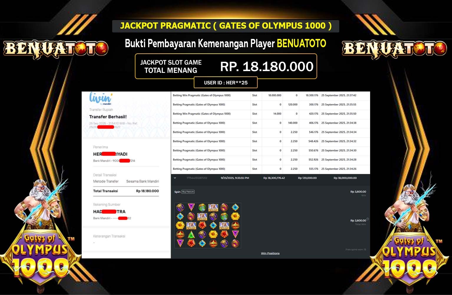 BENUATOTO JACKPOT PRAGMATIC (Gates of Olympus 1000) Rp.18.180.000,- LUNAS