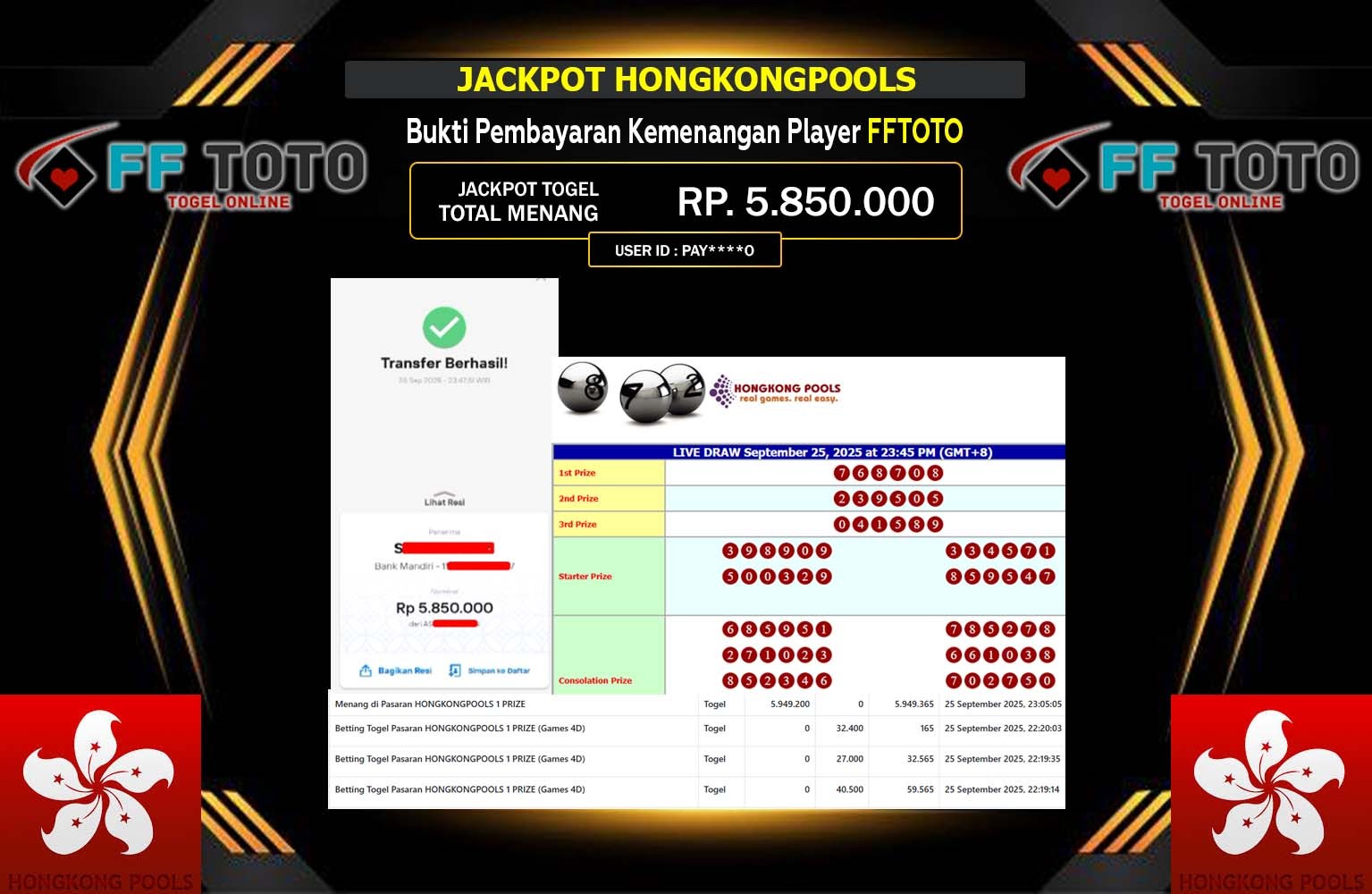 FFTOTO JACKPOT LINE TOGEL (HONGKONG POOLS) Rp.5.850.000,- LUNAS