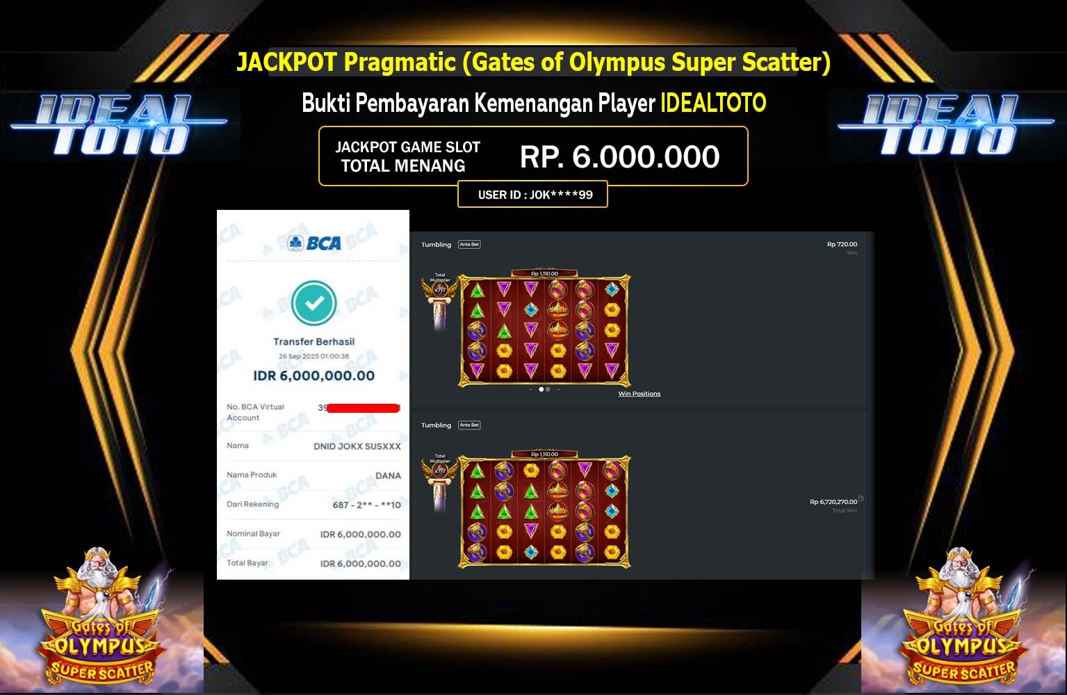 IDEALTOTO JACKPOT PRAGMATIC (GATES OF OLYMPUS SUPER SCATTER) Rp.6.000.000,- LUNAS