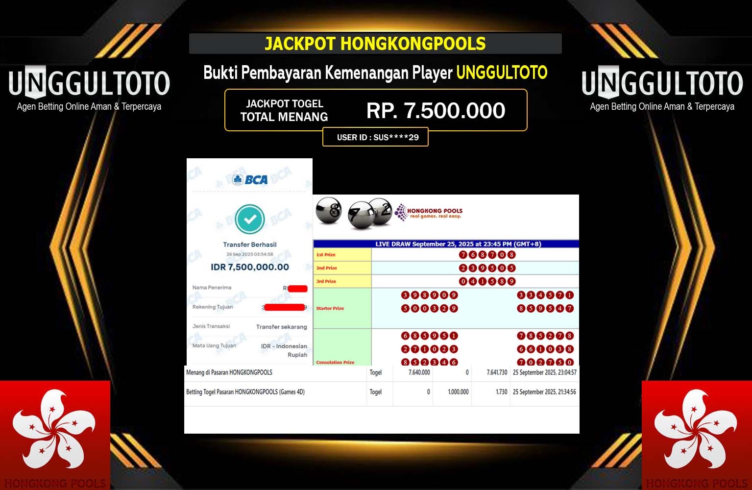 UNGGULTOTO JACKPOT LINE TOGEL (HONGKONG POOLS) Rp.7.500.000,- LUNAS
