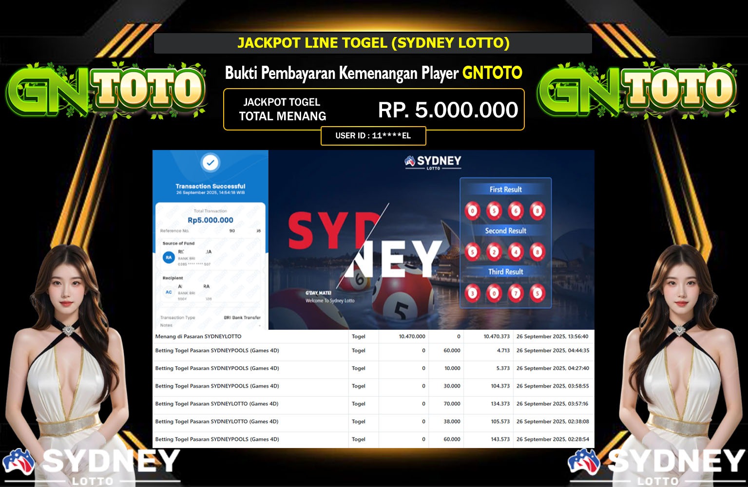 GNTOTO JACKPOT LINE TOGEL (SYDNEY LOTTO) Rp.5.000.000,- LUNAS
