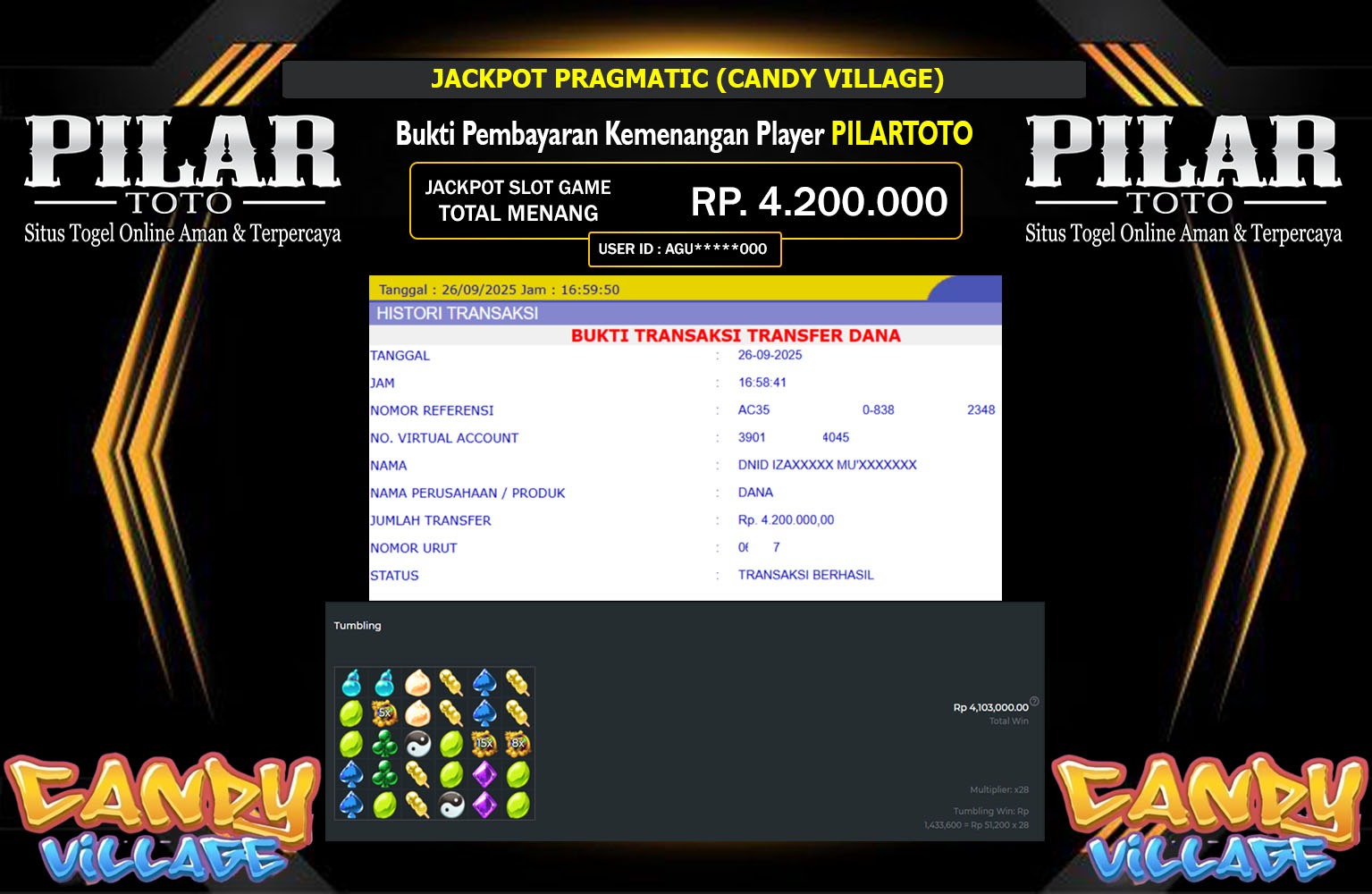 PILARTOTO JACKPOT PRAGMATIC (CANDY VILLAGE) Rp.4.200.000,- LUNAS