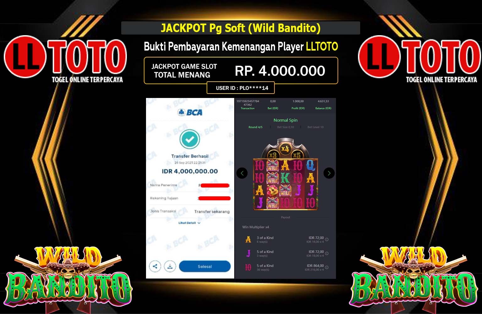 LLTOTO JACKPOT Pg Soft (Wild Bandito) Rp.4.000.000,- LUNAS