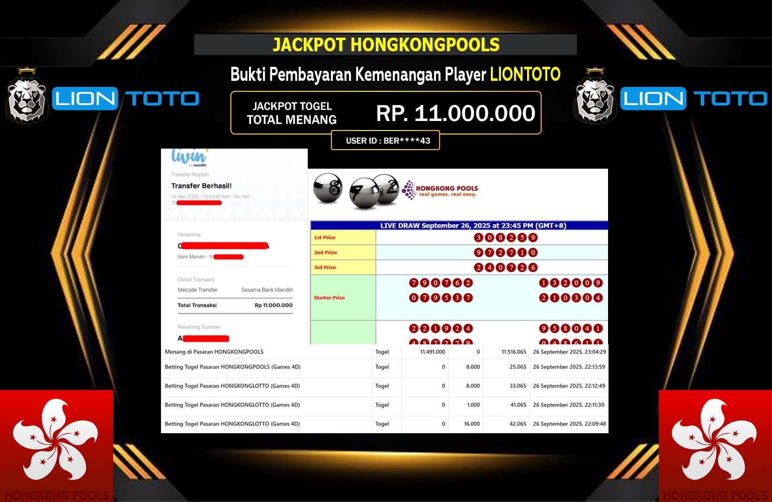 LIONTOTO JACKPOT TOGEL PASARAN HONGKONGPOOLS Rp.11.000.000,- LUNAS