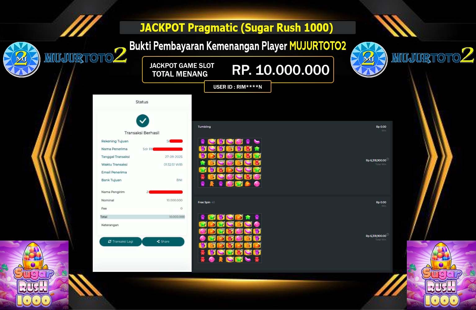 MUJURTOTO2 JACKPOT PRAGMATIC (SUGAR RUSH 1000) Rp.10.000.000,- LUNAS
