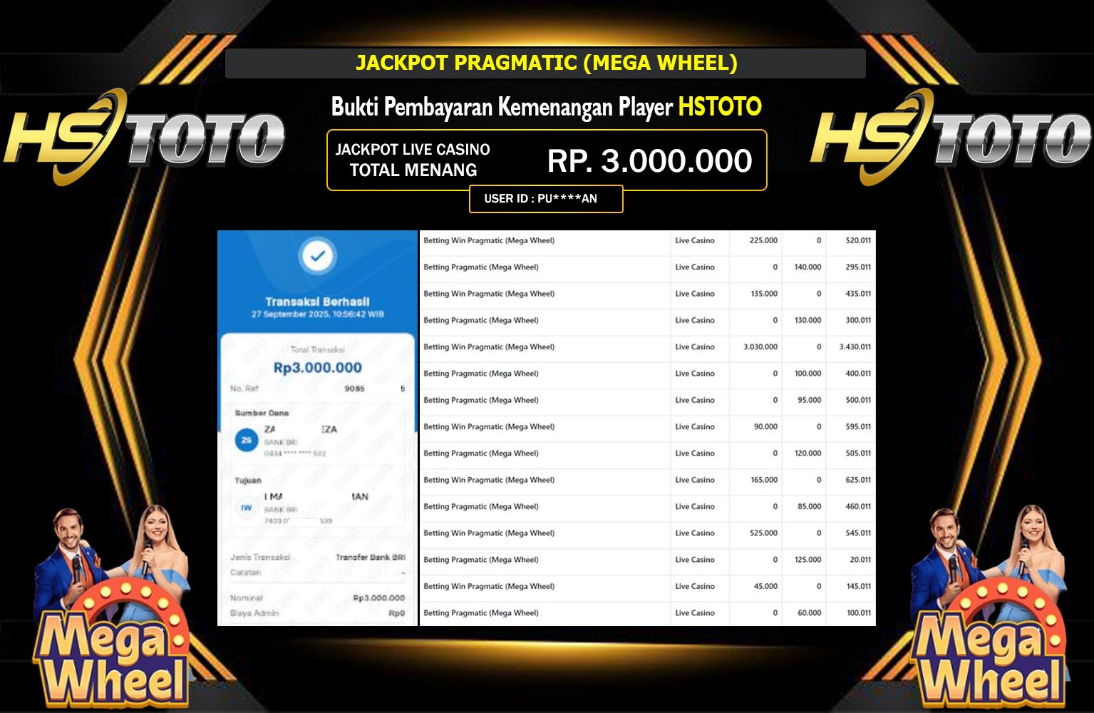 HSTOTO JACKPOT PRAGMATIC (MEGA WHEEL) Rp.3.000.000,- LUNAS
