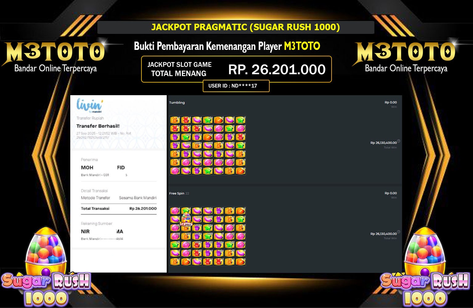 M3TOTO JACKPOT PRAGMATIC (SUGAR RUSH 1000) Rp.26.201.000,- LUNAS