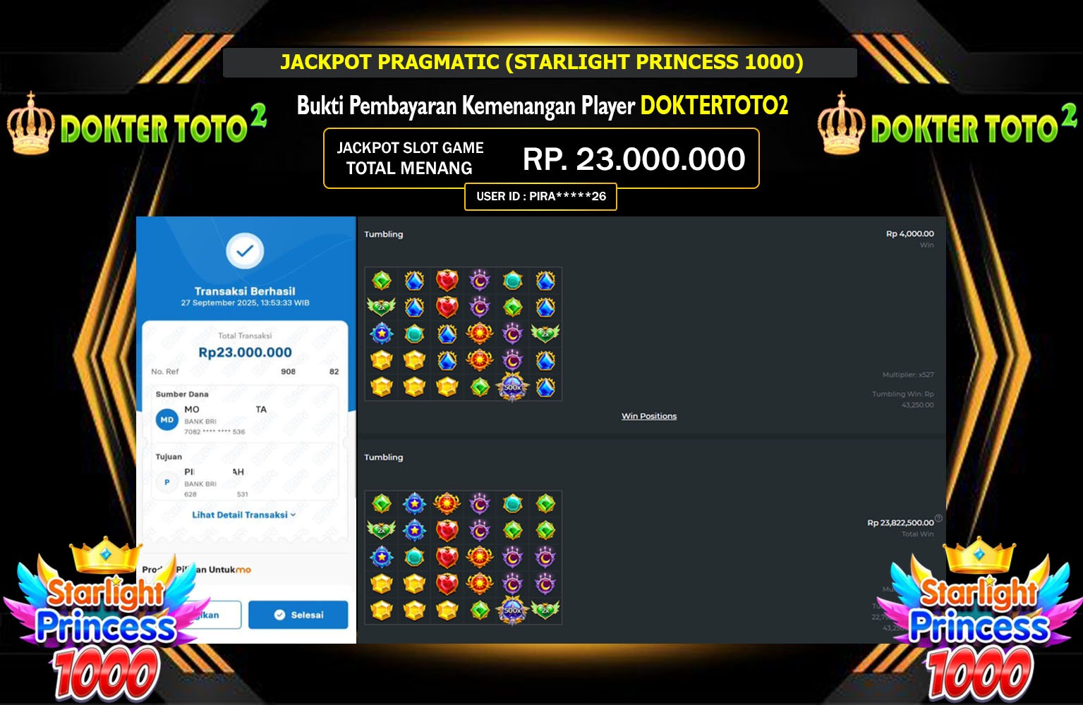 DOKTERTOTO2 JACKPOT PRAGMATIC (STARLIGHT PRINCESS 1000) Rp.23.000.000,- LUNAS