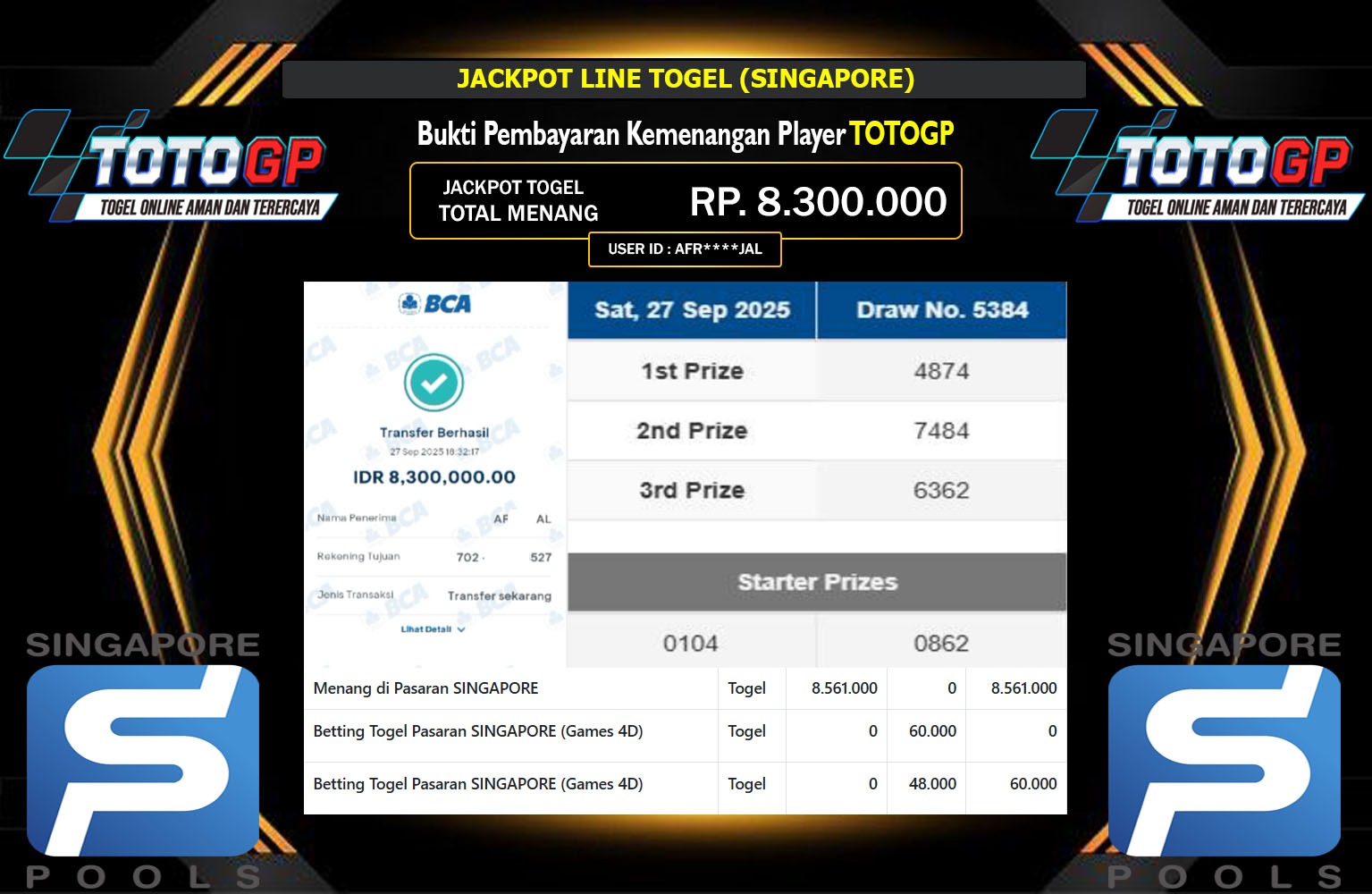 TOTOGP JACKPOT LINE TOGEL (SINGAPORE) Rp.8.300.000,- LUNAS