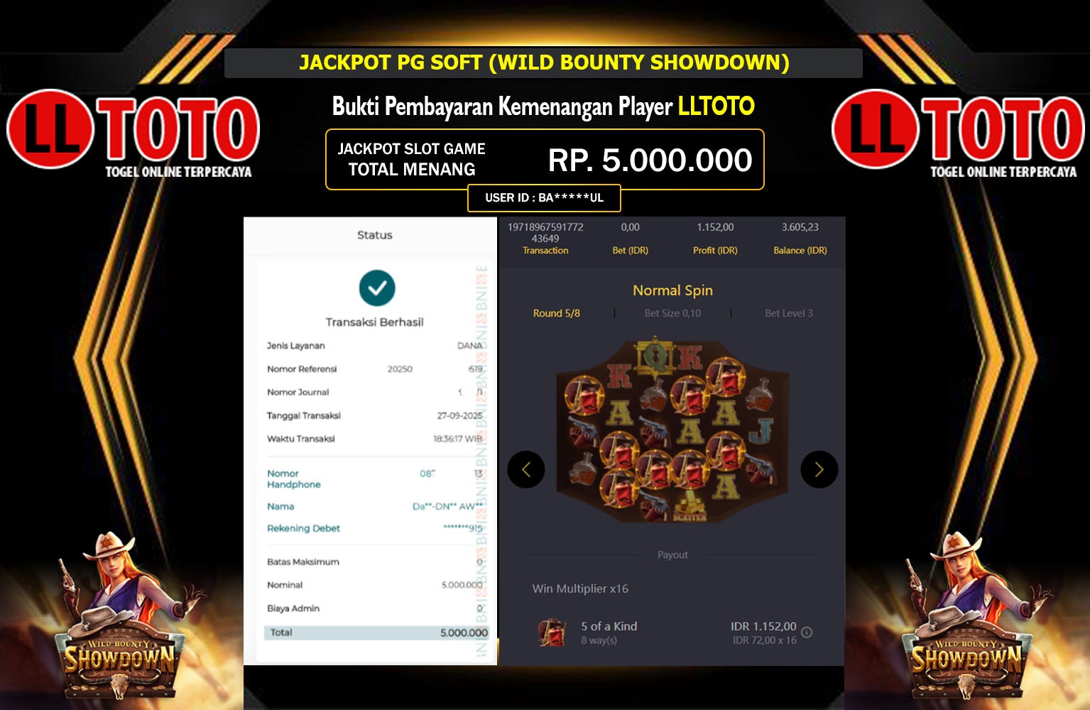 LLTOTO JACKPOT PG SOFT (WILD BOUNTY SHOWDOWN) Rp.5.000.000,- LUNAS