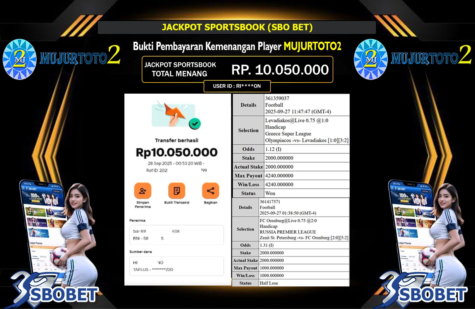 MUJURTOTO2 JACKPOT SPORTSBOOK (SBO BET) Rp.10.050.000,- LUNAS