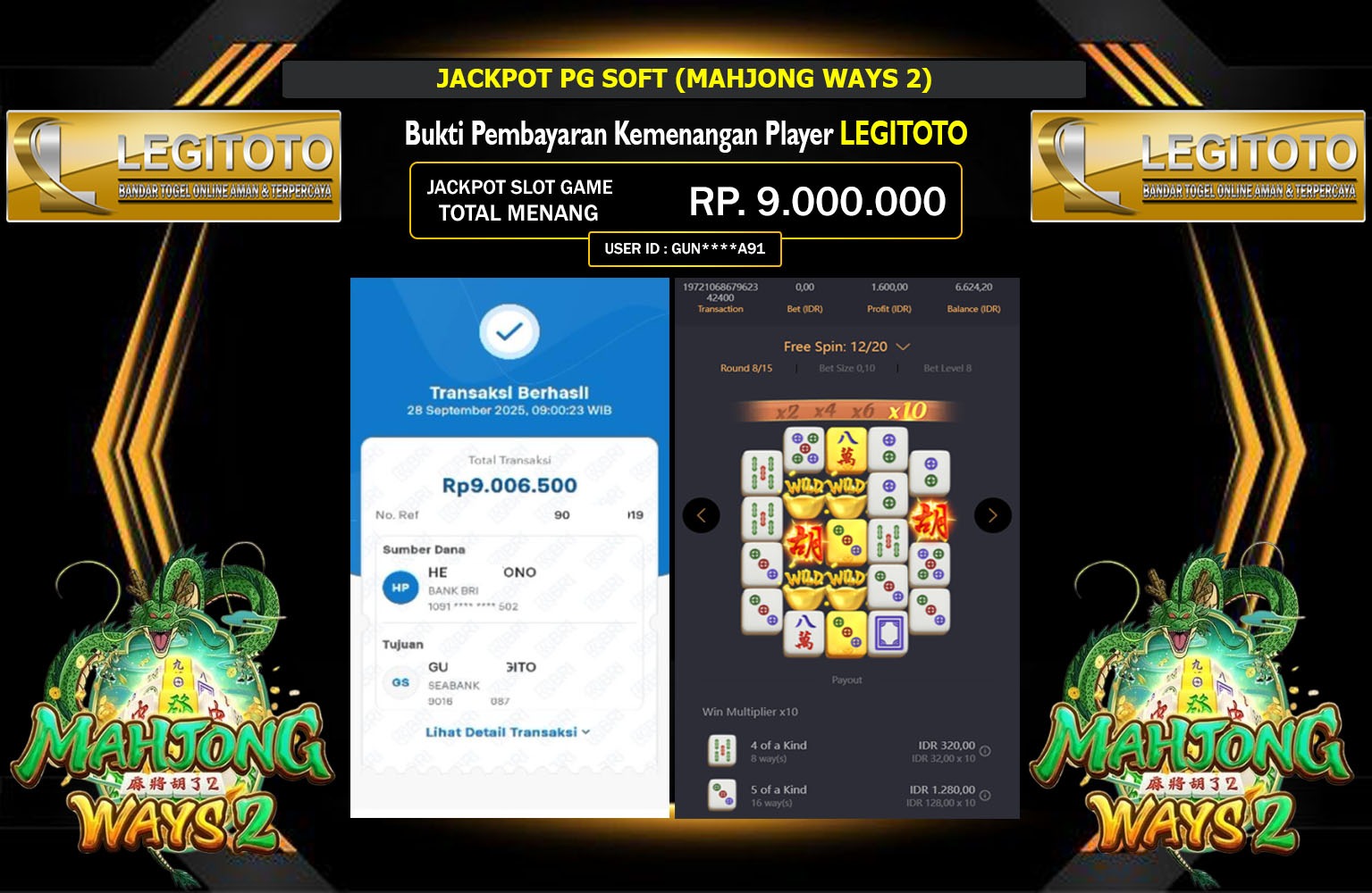 LEGITOTO JACKPOT PG SOFT (MAHJONG WAYS 2) Rp.9.000.000,- LUNAS
