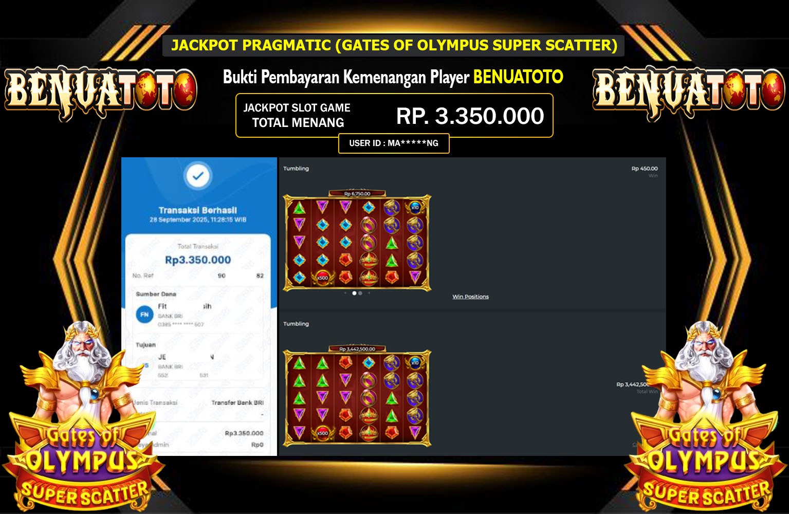 BENUATOTO JACKPOT PRAGMATIC (GATES OF OLYMPUS SUPER SCATTER) Rp.3.350.000,- LUNAS