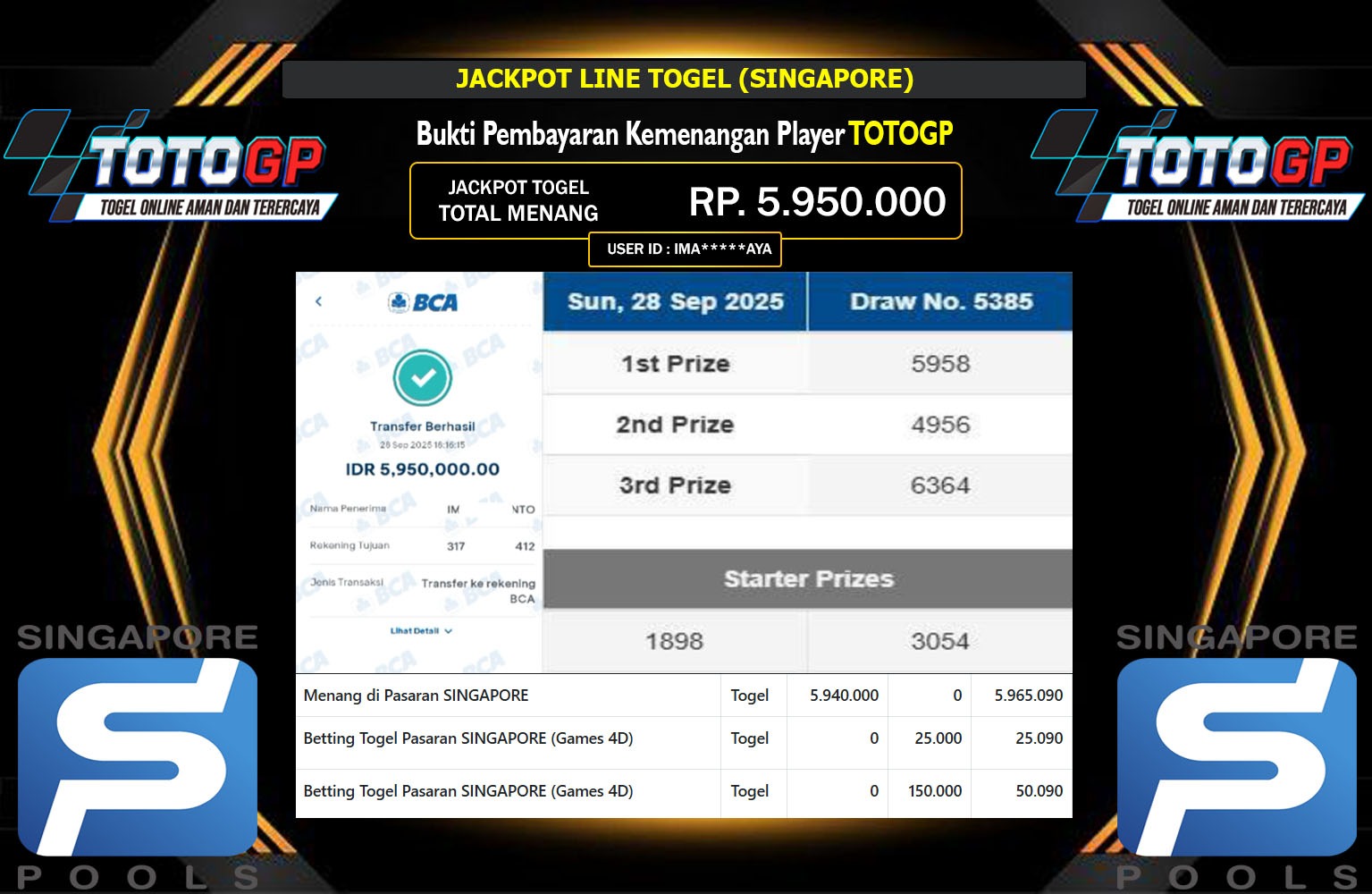 TOTOGP JACKPOT LINE TOGEL (SINGAPORE) Rp.5.950.000,- LUNAS