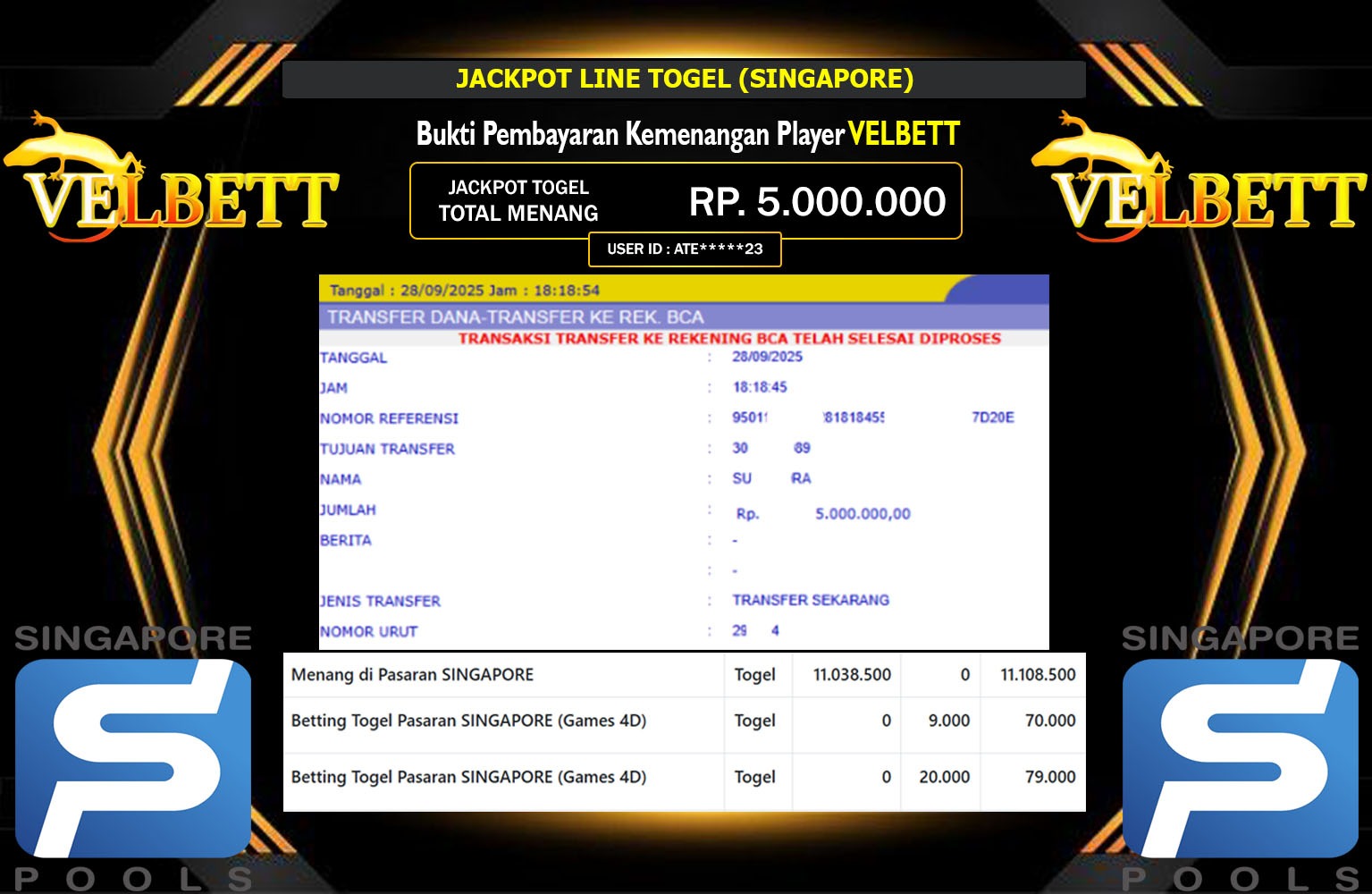 VELBETT JACKPOT LINE TOGEL (SINGAPORE) Rp.5.000.000,- LUNAS