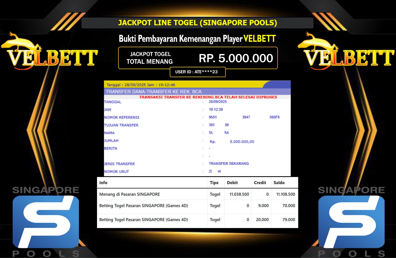 VELBETT JACKPOT LINE TOGEL (SINGAPORE) Rp.5.000.000,- LUNAS