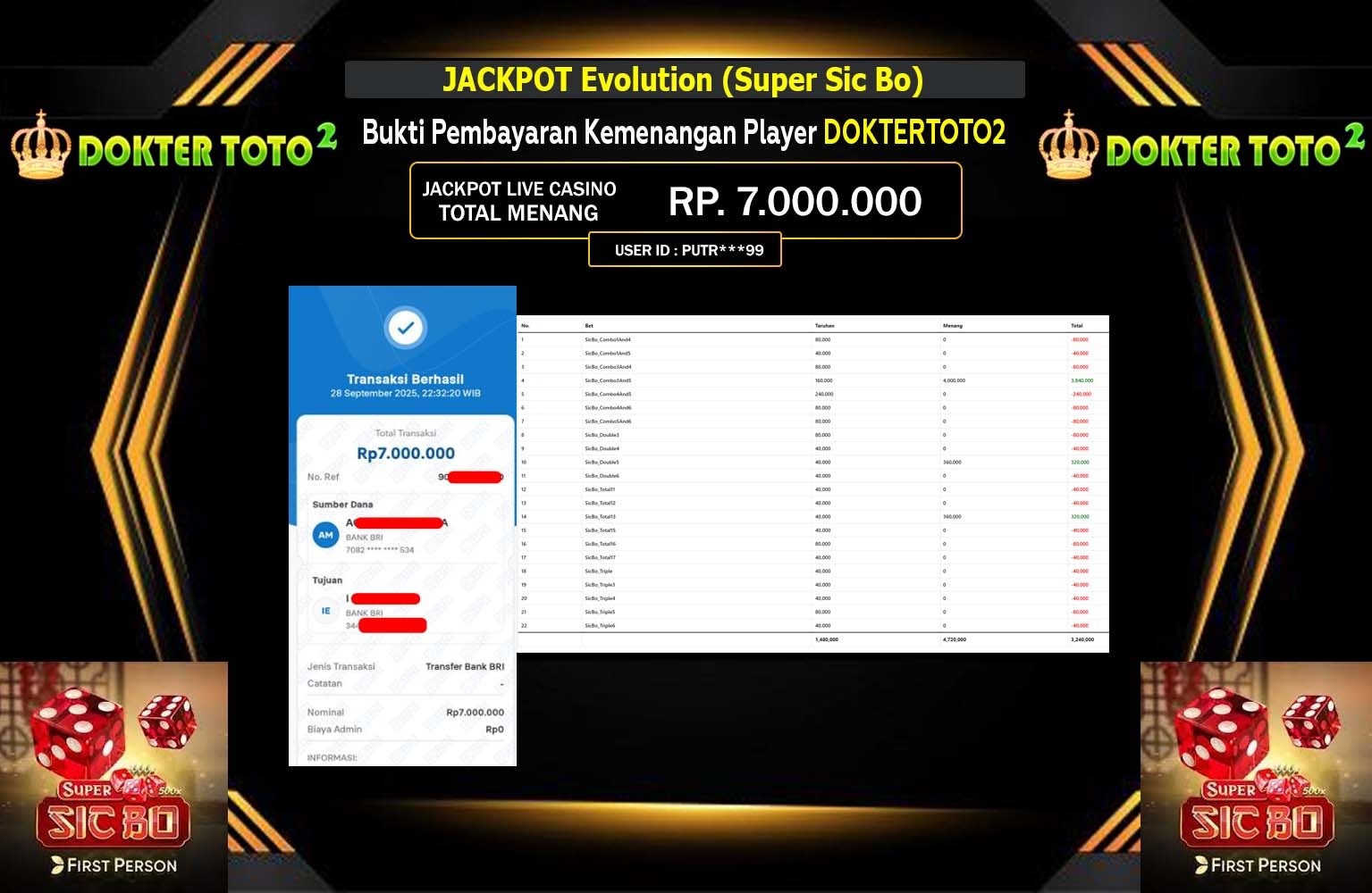 DOKTERTOTO2 JACKPOT EVOLUTION (SUPER SIC BO) Rp.7.000.000,- LUNAS