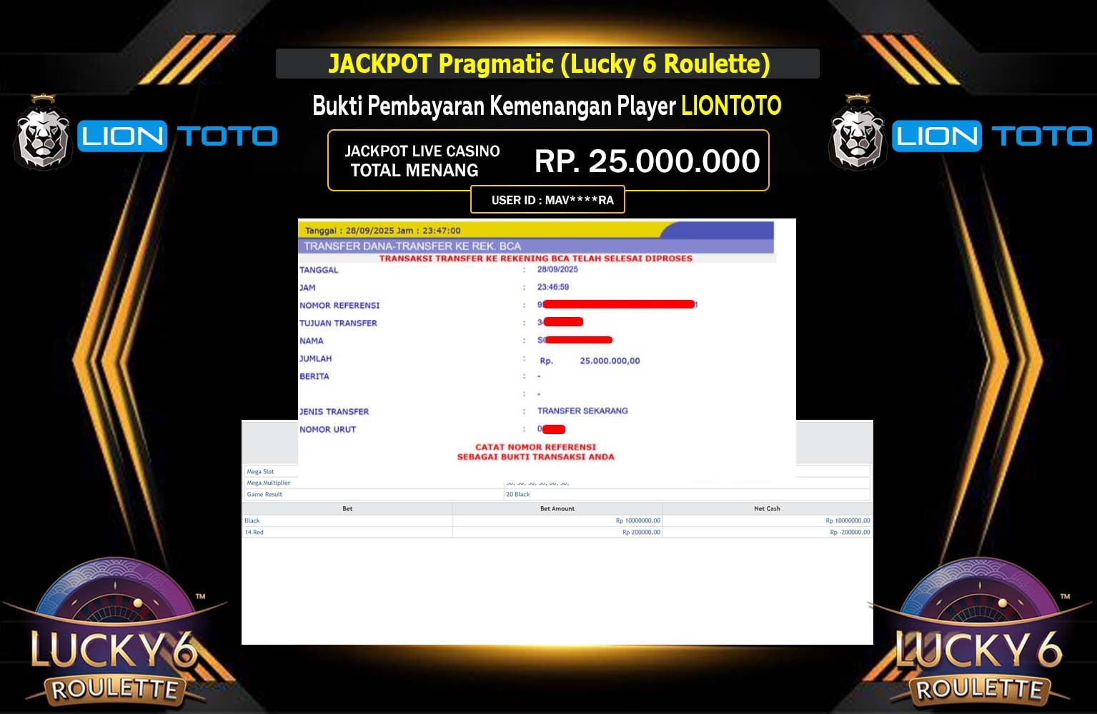 LIONTOTO JACKPOT PRAGMATIC (LUCKY 6 ROULETTE) Rp.25.000.000,- LUNAS