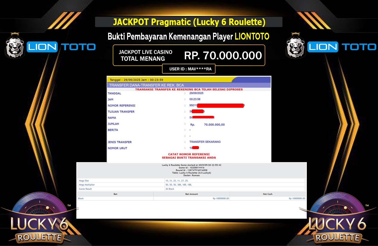 LIONTOTO JACKPOT PRAGMATIC (LUCKY 6 ROULETTE) Rp.70.000.000,- LUNAS
