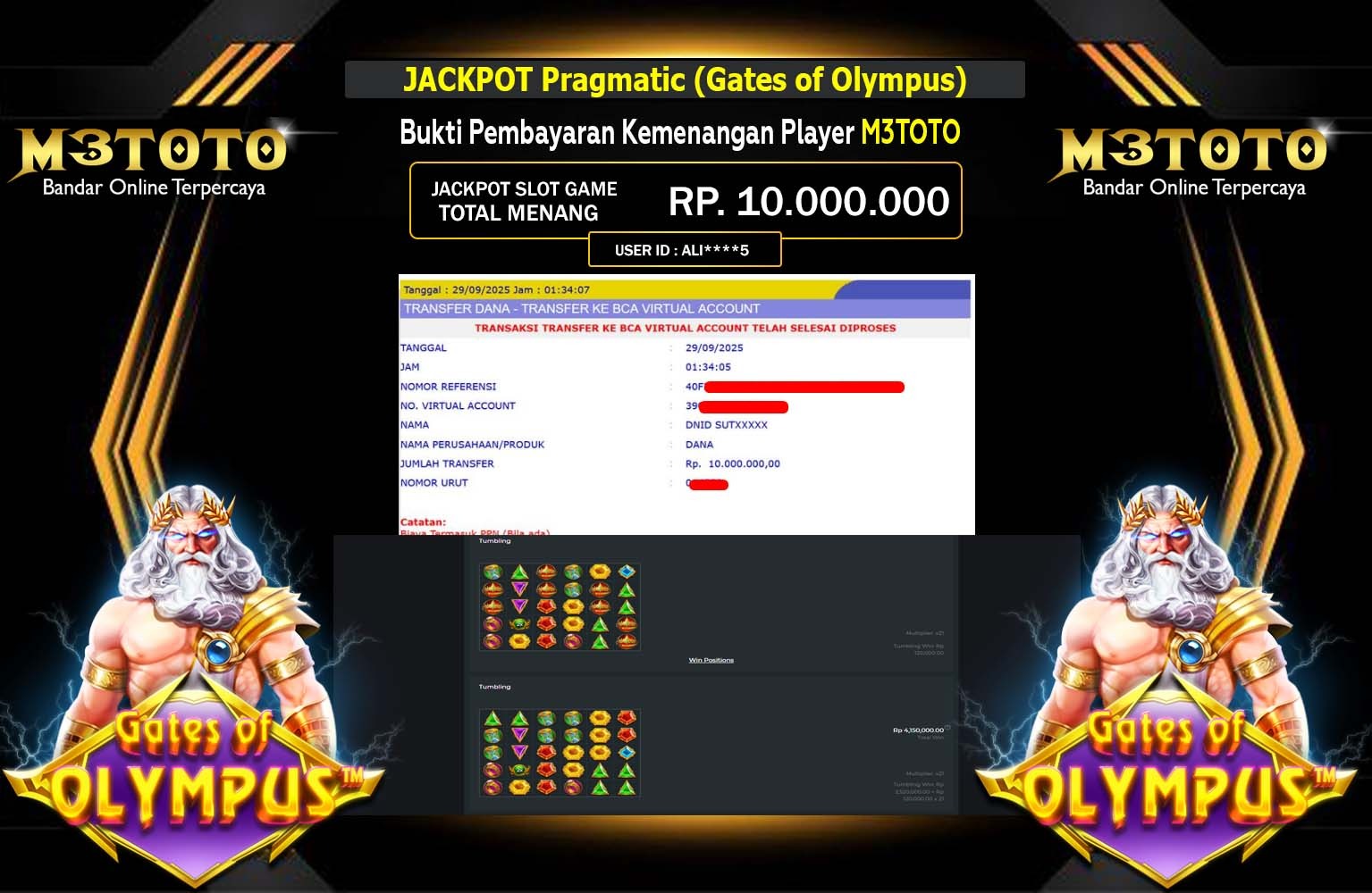 M3TOTO JACKPOT PRAGMATIC (GATES OF OLYMPUS) Rp.10.000.000,- LUNAS
