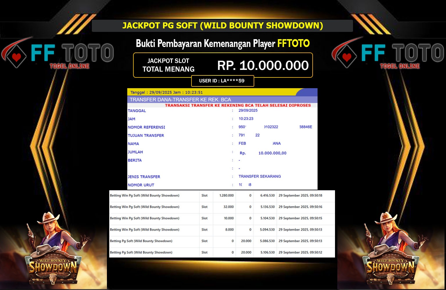 FFTOTO JACKPOT PG SOFT (WILD BOUNTY SHOWDOWN) Rp.10.000.000,- LUNAS