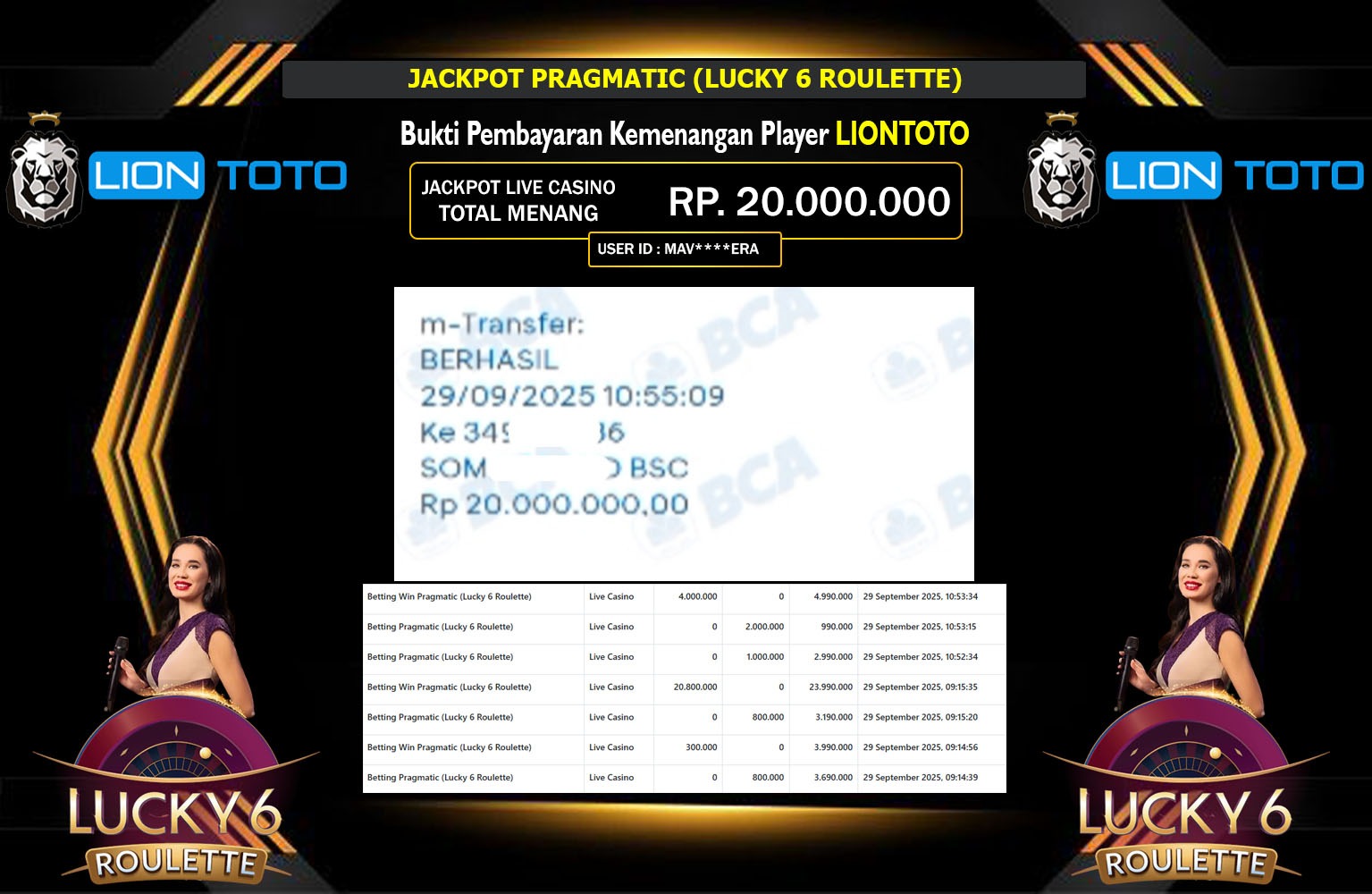 LIONTOTO JACKPOT PRAGMATIC (LUCKY 6 ROULETTE) Rp.20.000.000,- LUNAS