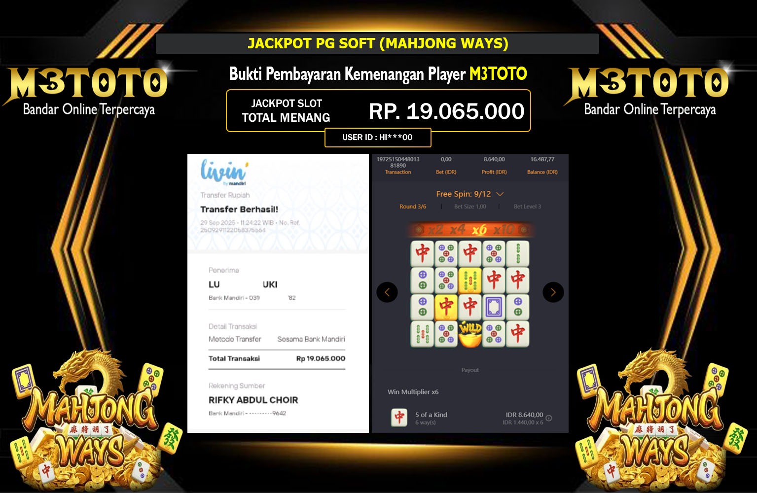 M3TOTO JACKPOT PG SOFT (MAHJONG WAYS) Rp.19.065.000,- LUNAS