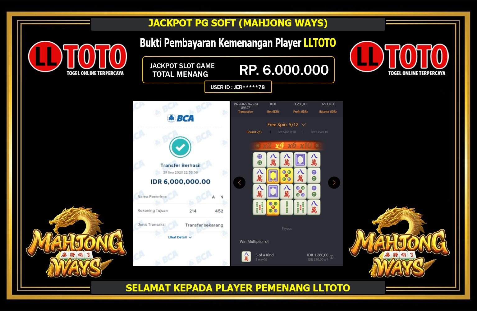 LLTOTO JACKPOT PG SOFT (MAHJONG WAYS) Rp.6.000.000,- LUNAS