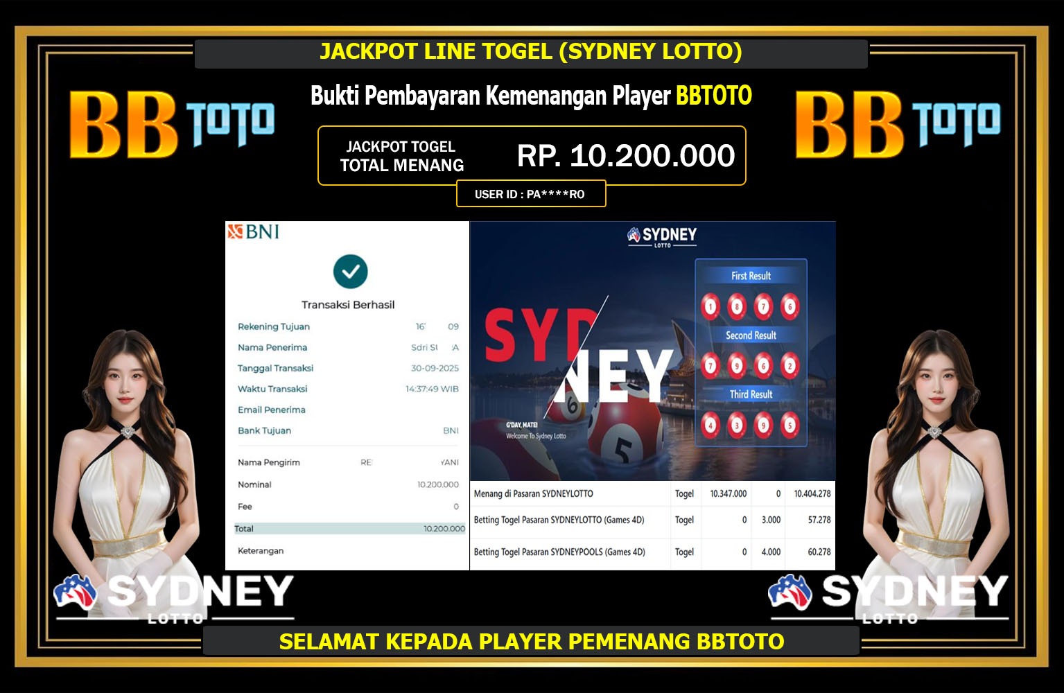 BBTOTO JACKPOT LINE TOGEL (SYDNEY LOTTO) Rp.10.200.000,- LUNAS