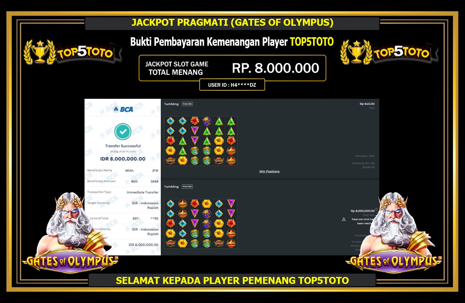 TOP5TOTO JACKPOT PRAGMATIC (GATES OF OLYMPUS) Rp.8.000.000,- LUNAS