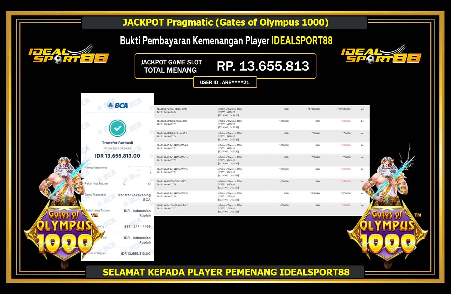 IDEALSPORT88 JACKPOT PRAGMATIC (GATES OF OLYMPUS 1000) Rp.13.655.813,- LUNAS