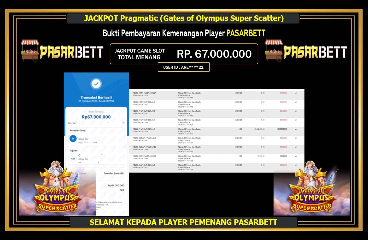 PASARBET JACKPOT PRAGMATIC (GATES OF OLYMPUS SUPER SCATTER) Rp.67.000.000,- LUNAS