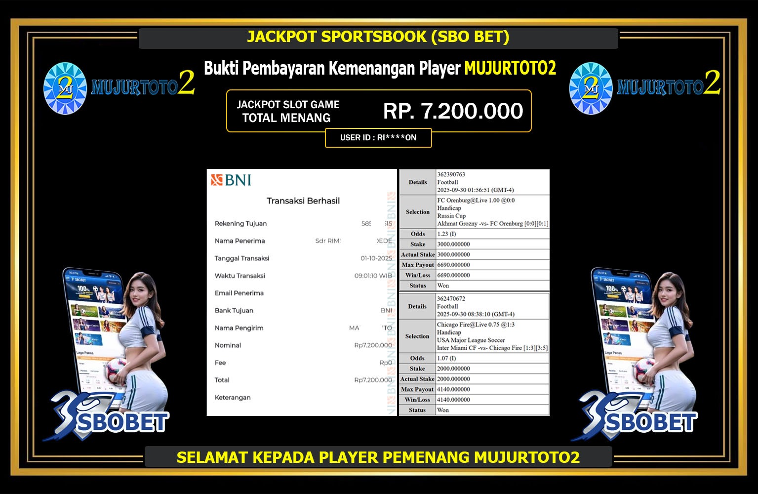 MUJURTOTO2 JACKPOT SPORTSBOOK (SBO BET) Rp.7.200.000,- LUNAS