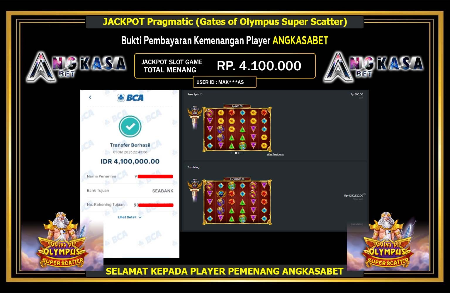 ANGKASABET JACKPOT PRAGMATIC (GATES OF OLYMPUS SUPER SCATTER) Rp.4.100.000,- LUNAS