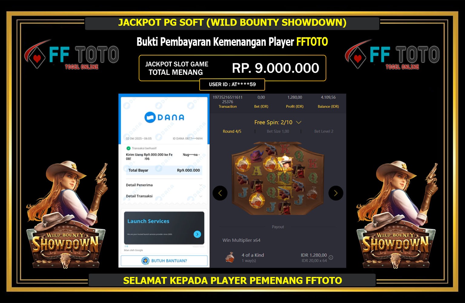 FFTOTO JACKPOT PG SOFT (WILD BOUNTY SHOWDOWN) Rp.9.000.000,- LUNAS