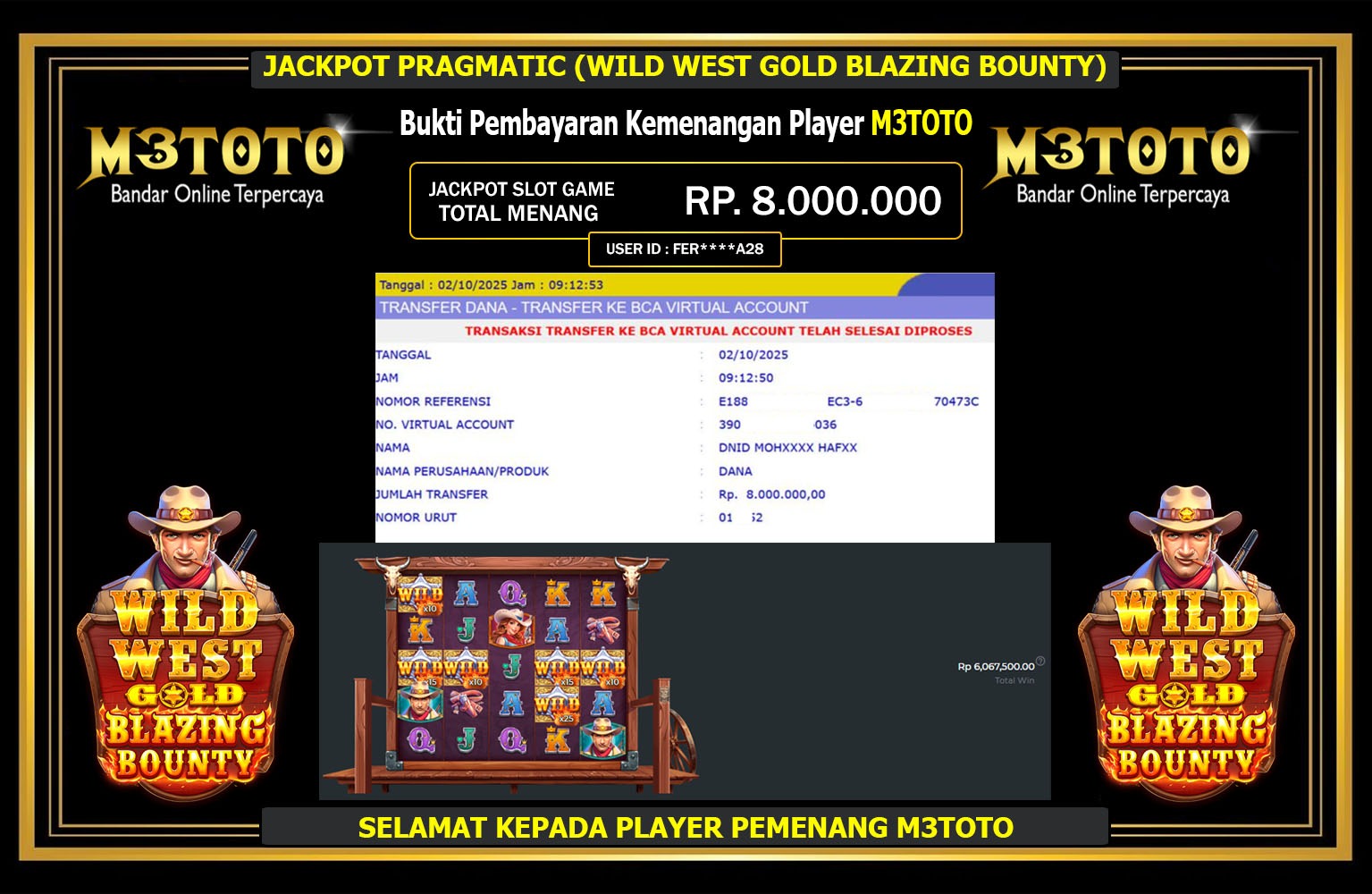 M3TOTO JACKPOT PRAGMATIC (WILD WEST GOLD BLAZING BOUNTY) Rp.8.000.000,- LUNAS