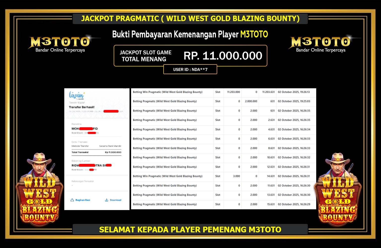 M3TOTO JACKPOT PRAGMATIC (Wild West Gold Blazing Bounty) Rp.11.000.000,- LUNAS