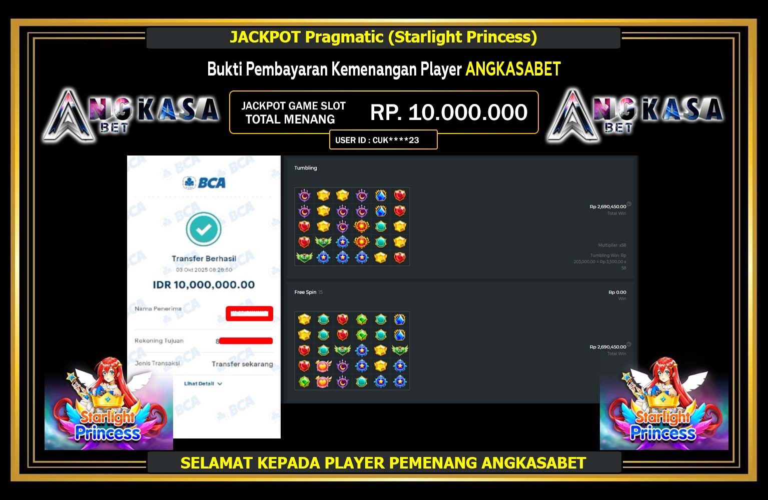 ANGKASABET JACKPOT PRAGMATIC (STARLIGHT PRINCESS) Rp.10.000.000,- LUNAS